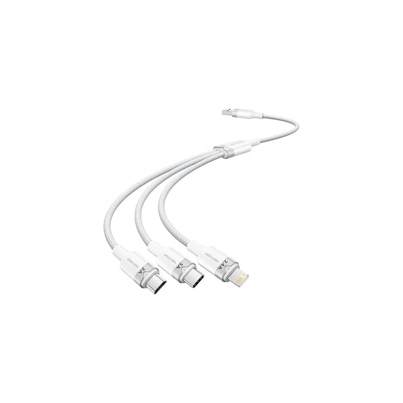 USB 2.0 A to 3in1 3A cable Vention CTPWG 1.5M (white)